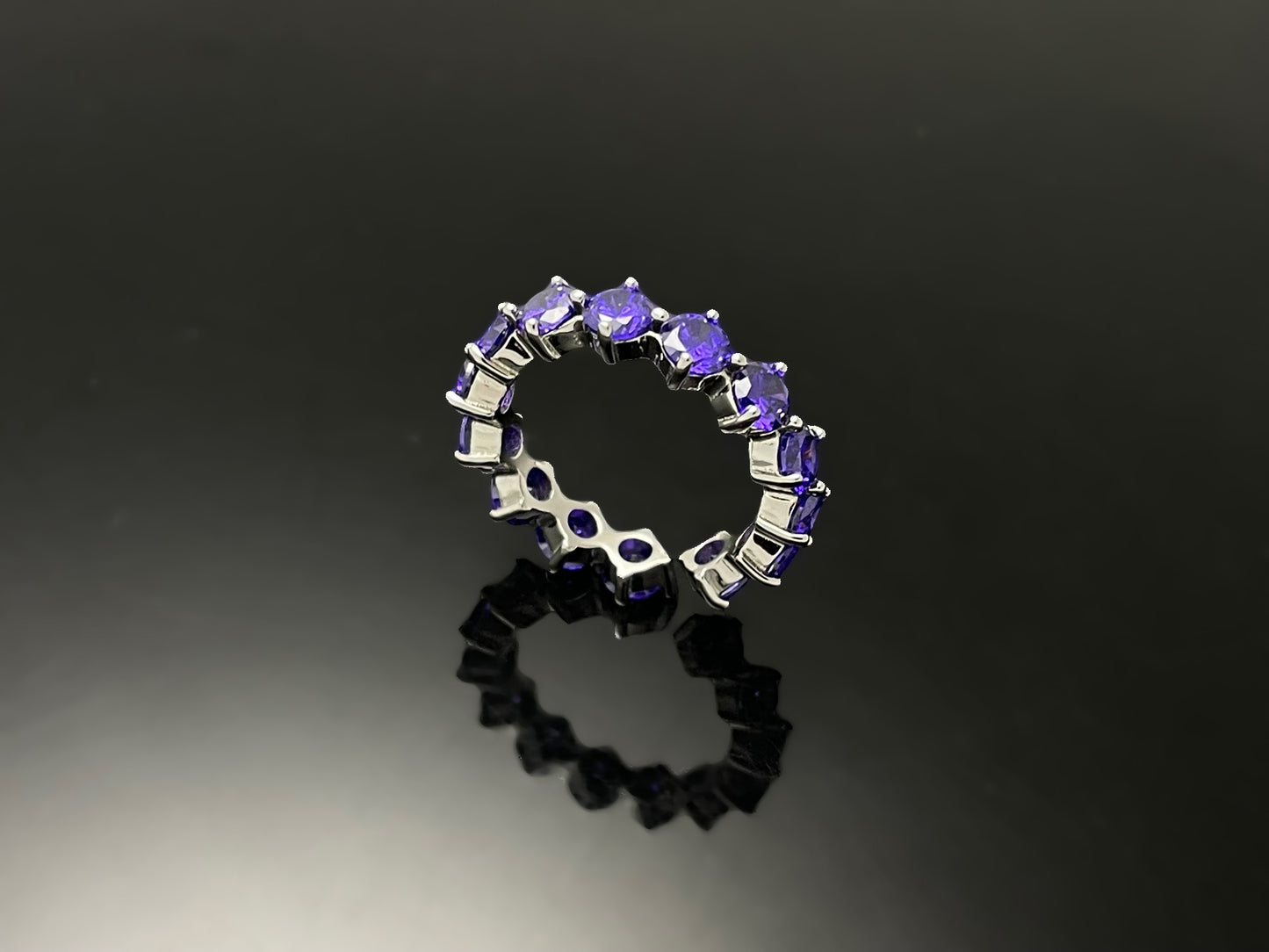 3mm, 4mm 퍼플 브릴리언트컷 4프롱 콤파스 레이어드 실버 오픈 링