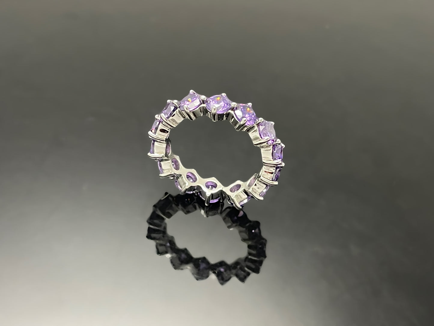 3mm, 4mm 퍼플 브릴리언트컷 4프롱 콤파스 레이어드 실버 오픈 링