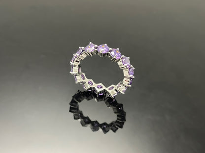 3mm, 4mm 퍼플 브릴리언트컷 4프롱 콤파스 레이어드 실버 오픈 링