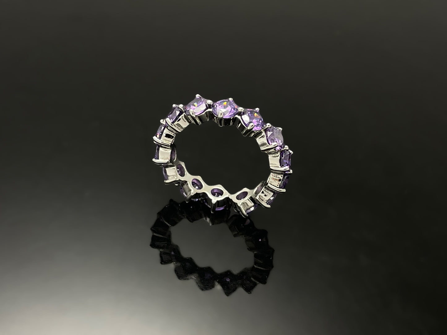 3mm, 4mm 퍼플 브릴리언트컷 4프롱 콤파스 레이어드 실버 오픈 링