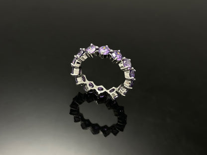 3mm, 4mm 퍼플 브릴리언트컷 4프롱 콤파스 레이어드 실버 오픈 링
