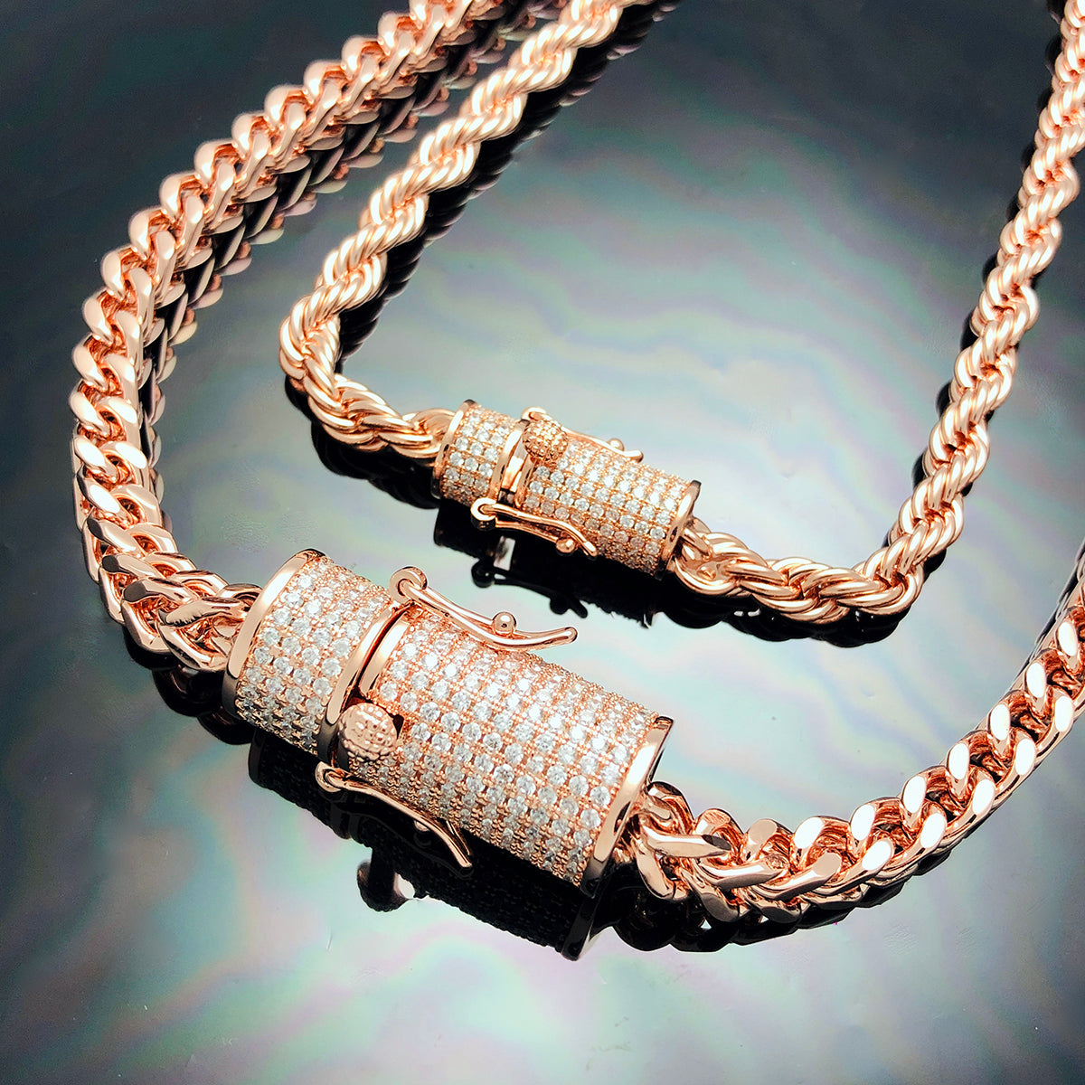 Franco Chain with Iced clasp Necklace 6mm