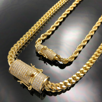 Franco Chain with Iced clasp Necklace 6mm