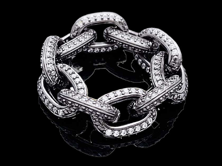 Iced Edge Oval Chain Ring Sterling Silver