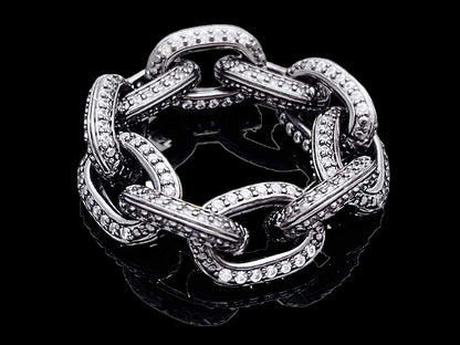 Iced Edge Oval Chain Ring Sterling Silver