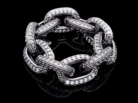 Iced Edge Oval Chain Ring Sterling Silver (JK)