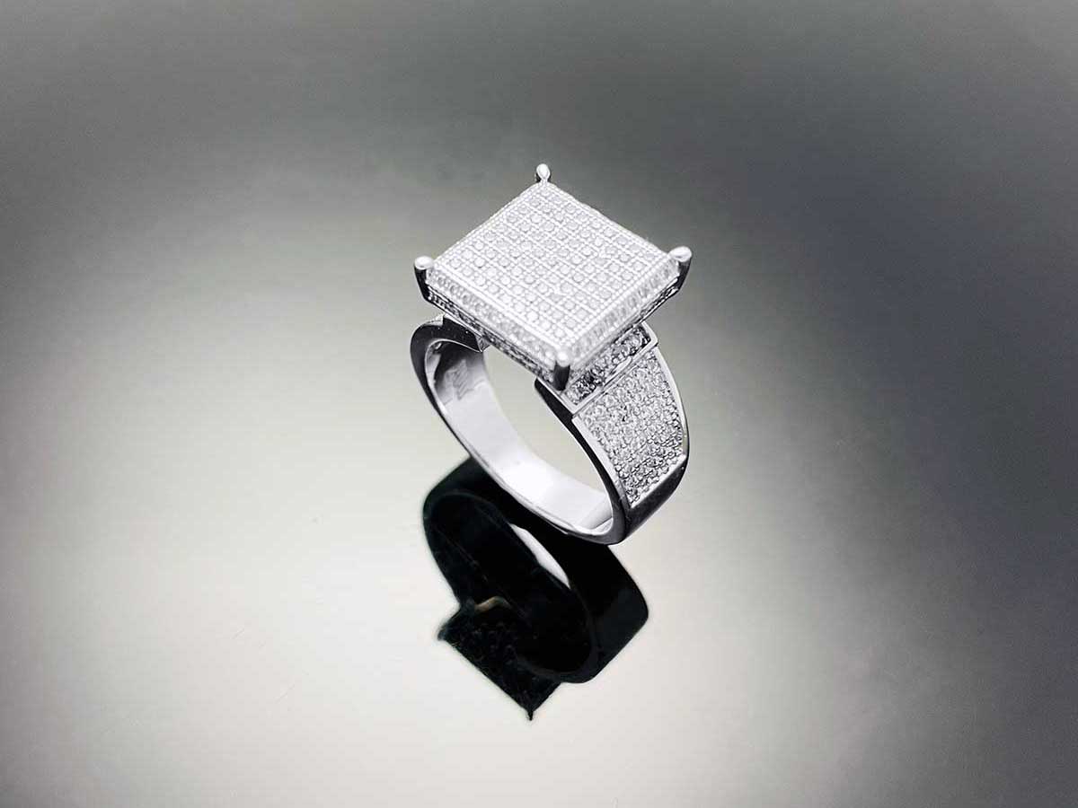 Flat Square Diamond Pave Ring