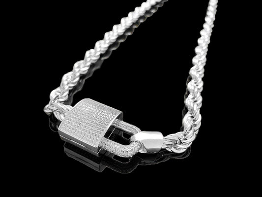 Rope Chain with Iced Lock Necklace 8mm