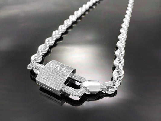 Rope Chain with Iced Lock Necklace 8mm