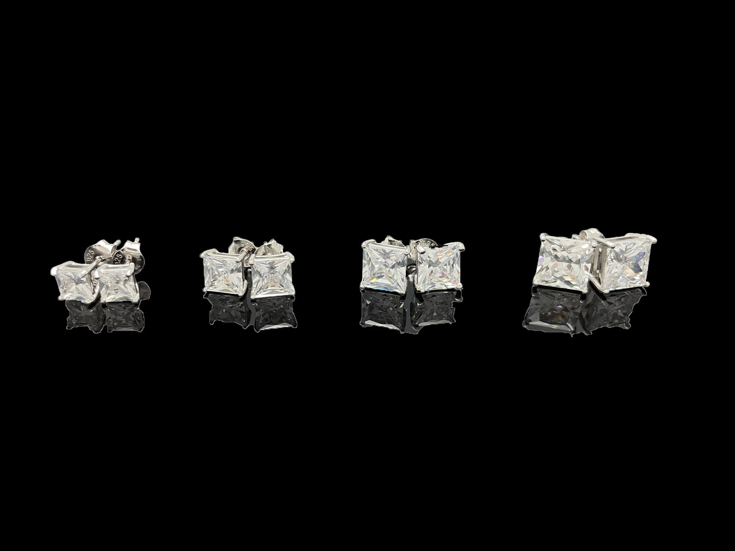 Princess Cut Prong setting Stud Earring with Screw Back