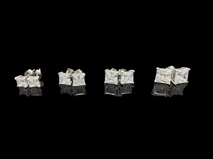 Princess Cut Prong setting Stud Earring with Screw Back