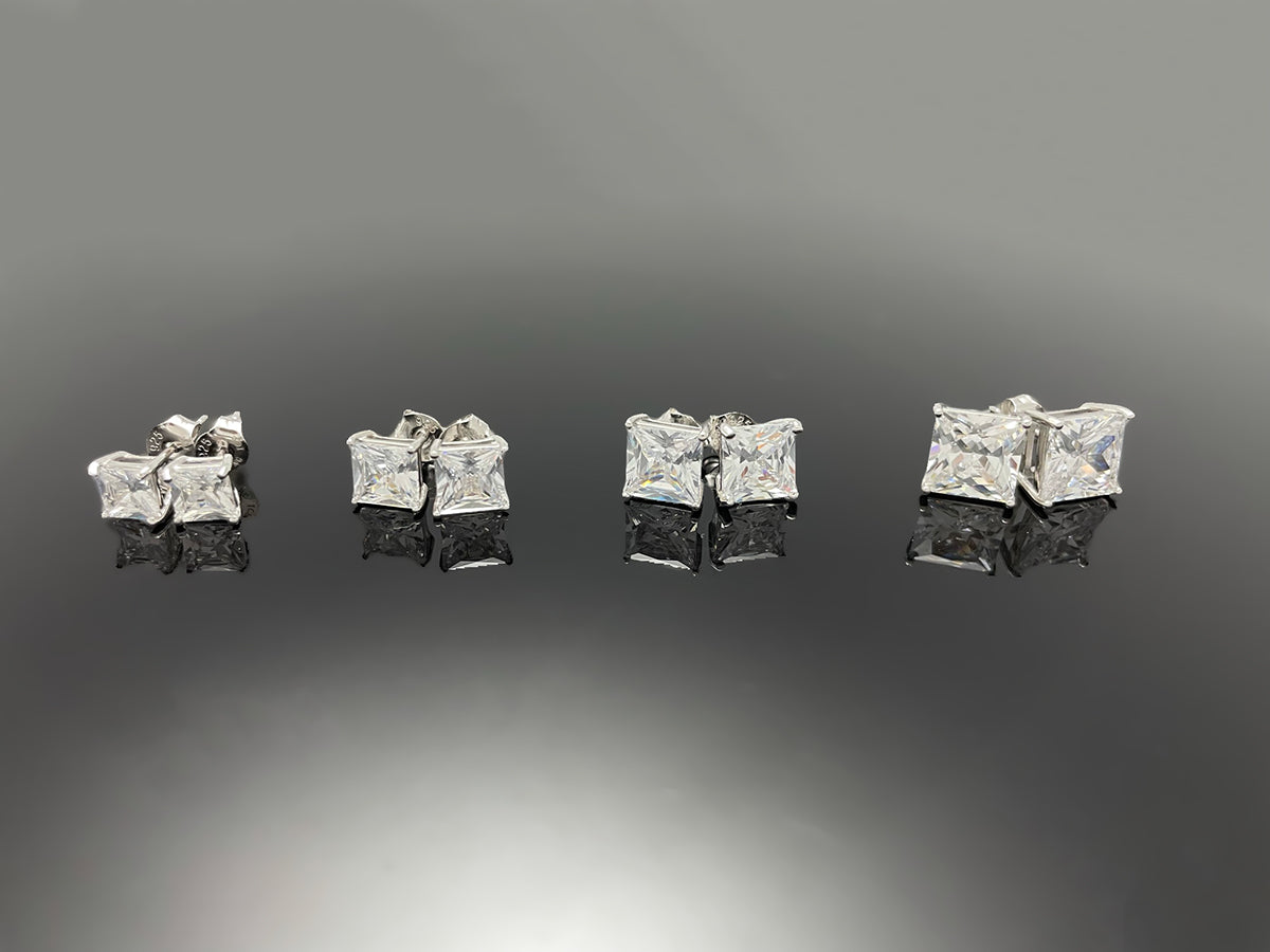 Princess Cut Prong setting Stud Earring with Screw Back