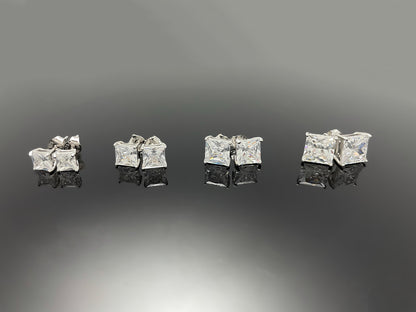 Princess Cut Prong setting Stud Earring with Screw Back