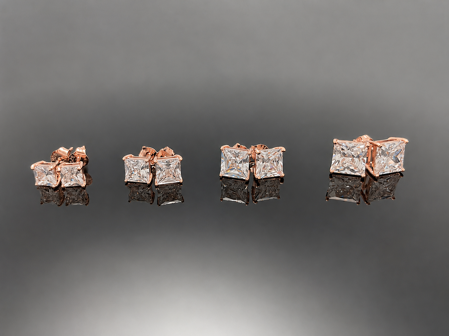 Princess Cut Prong setting Stud Earring with Screw Back