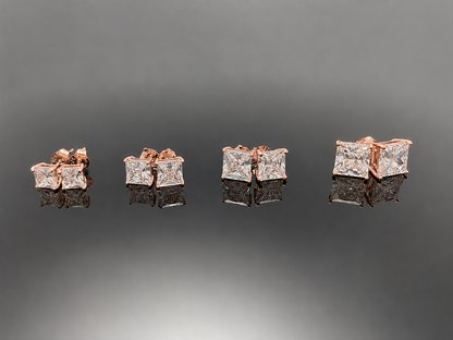 Princess Cut Prong setting Stud Earring with Screw Back