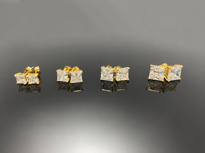 Princess Cut Prong setting Stud Earring with Screw Back