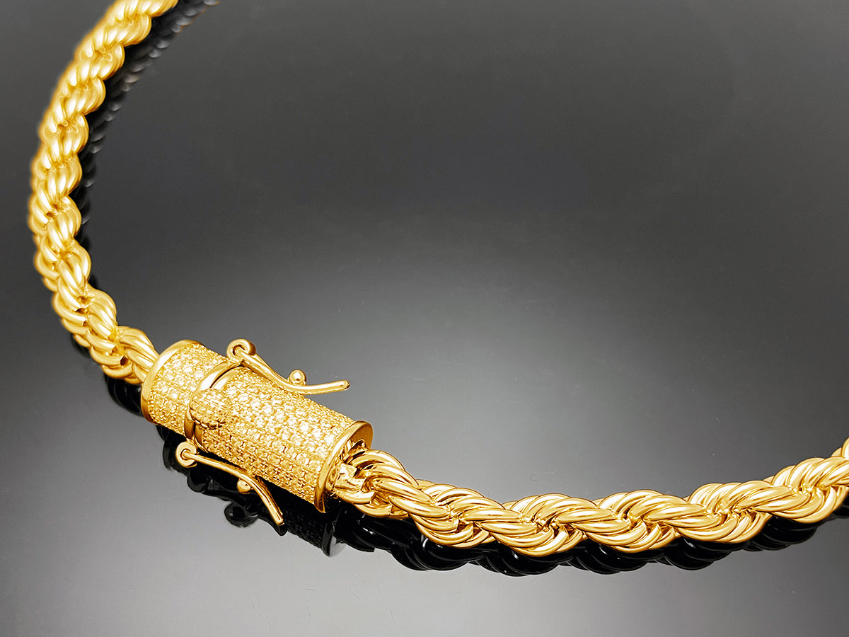 Rope Chain with Iced clasp Necklace 6mm