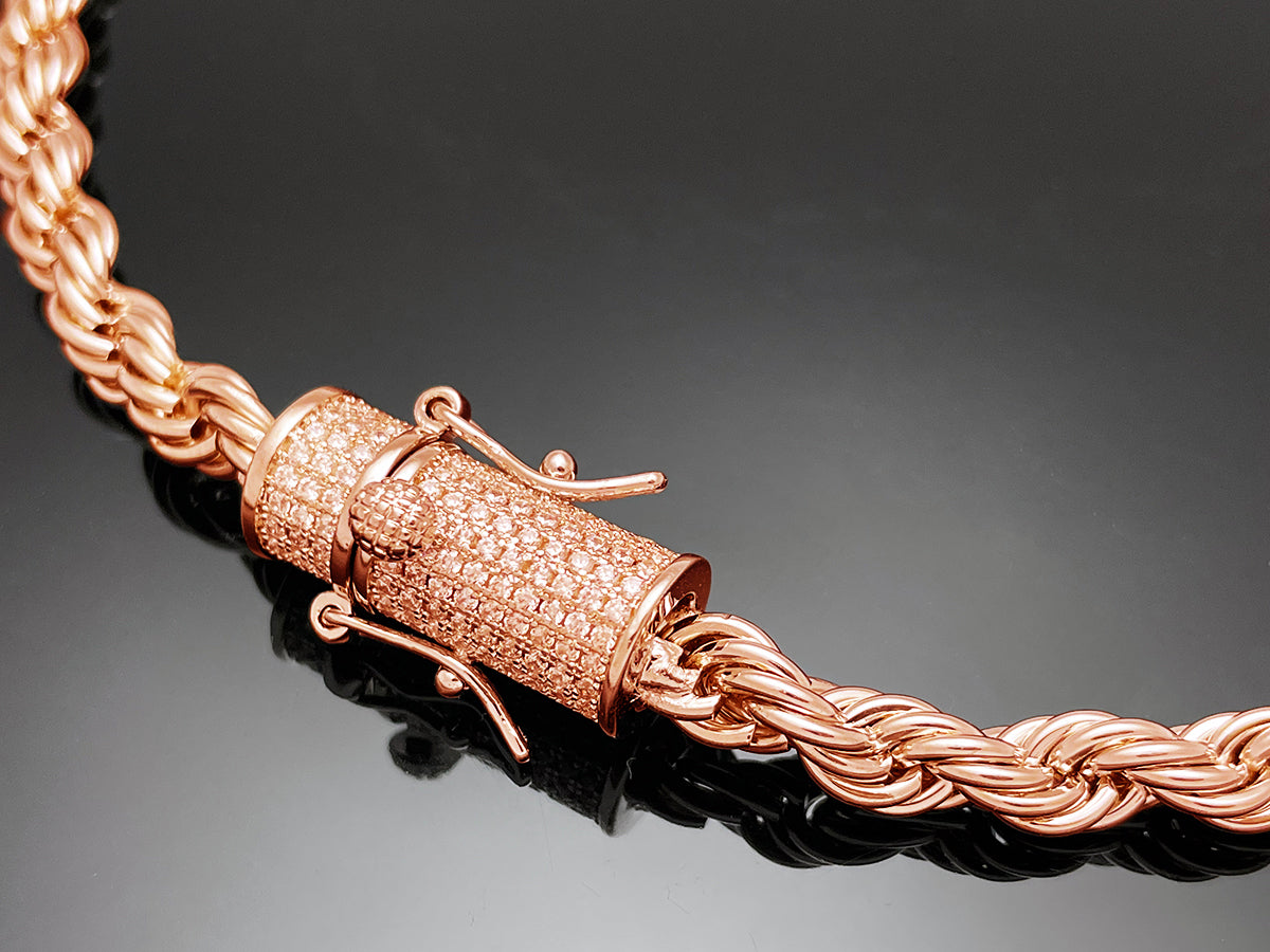 Rope Chain with Iced clasp Necklace 6mm