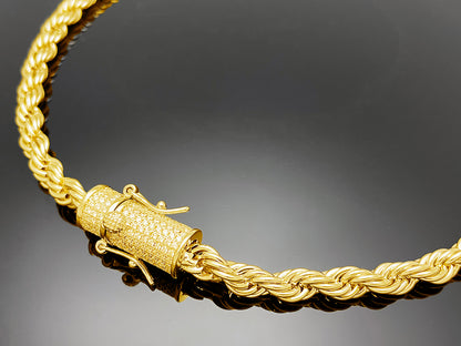 Rope Chain with Iced clasp Necklace 6mm