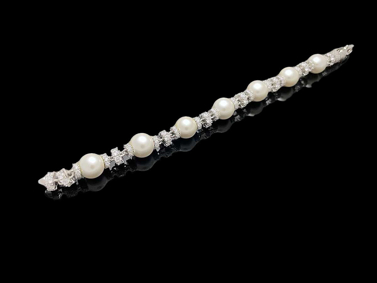 Iced Royal Pearl Chain Bracelet Sterling Silver