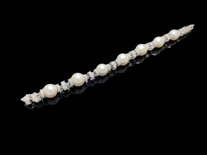 Iced Royal Pearl Chain Bracelet Sterling Silver