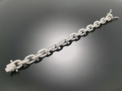 Iced Edge Oval Chain Bracelet Sterling Silver