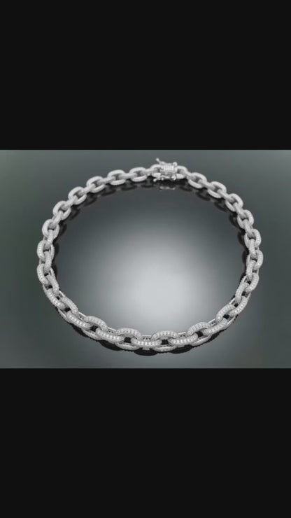 Iced Edge Oval Chain Bracelet Sterling Silver