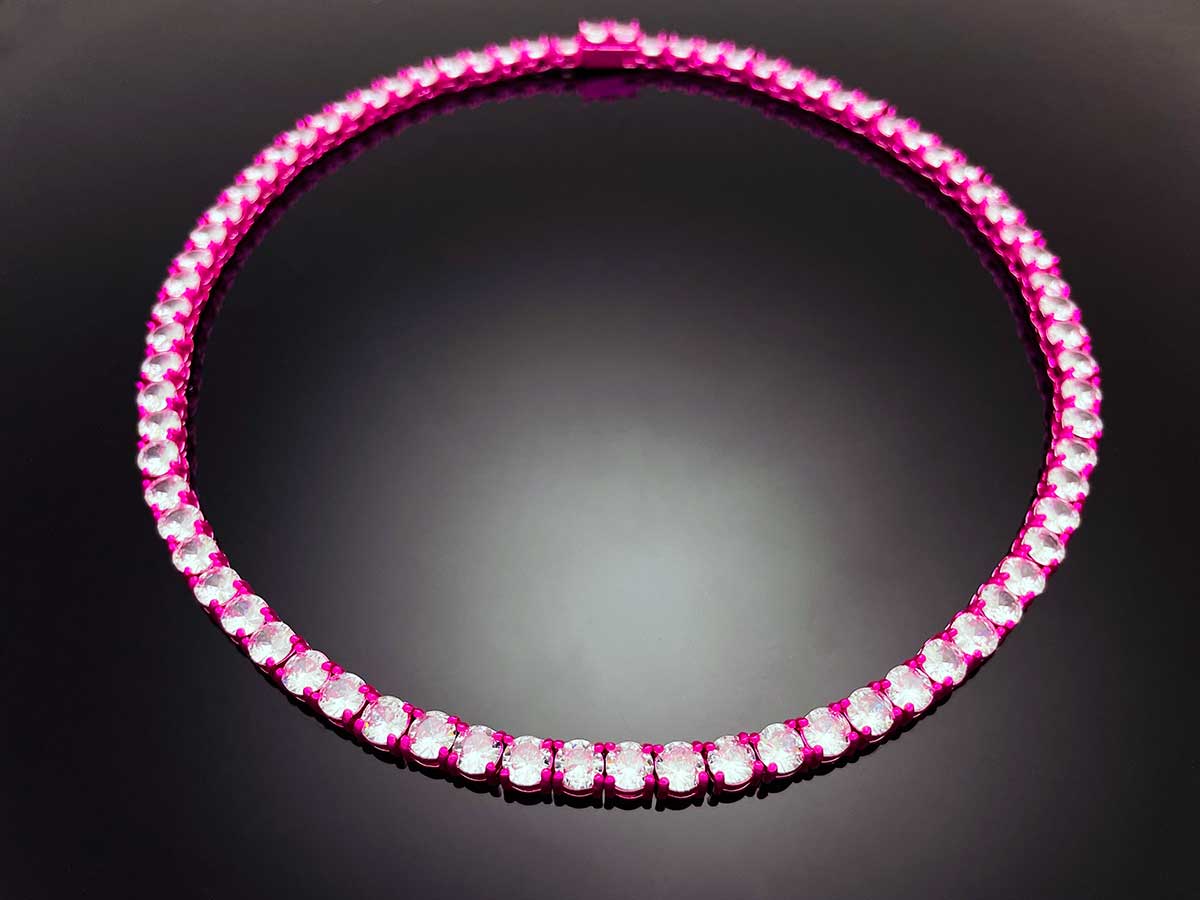 Color Tennis Chain Necklace with New Clasp Candy Pink