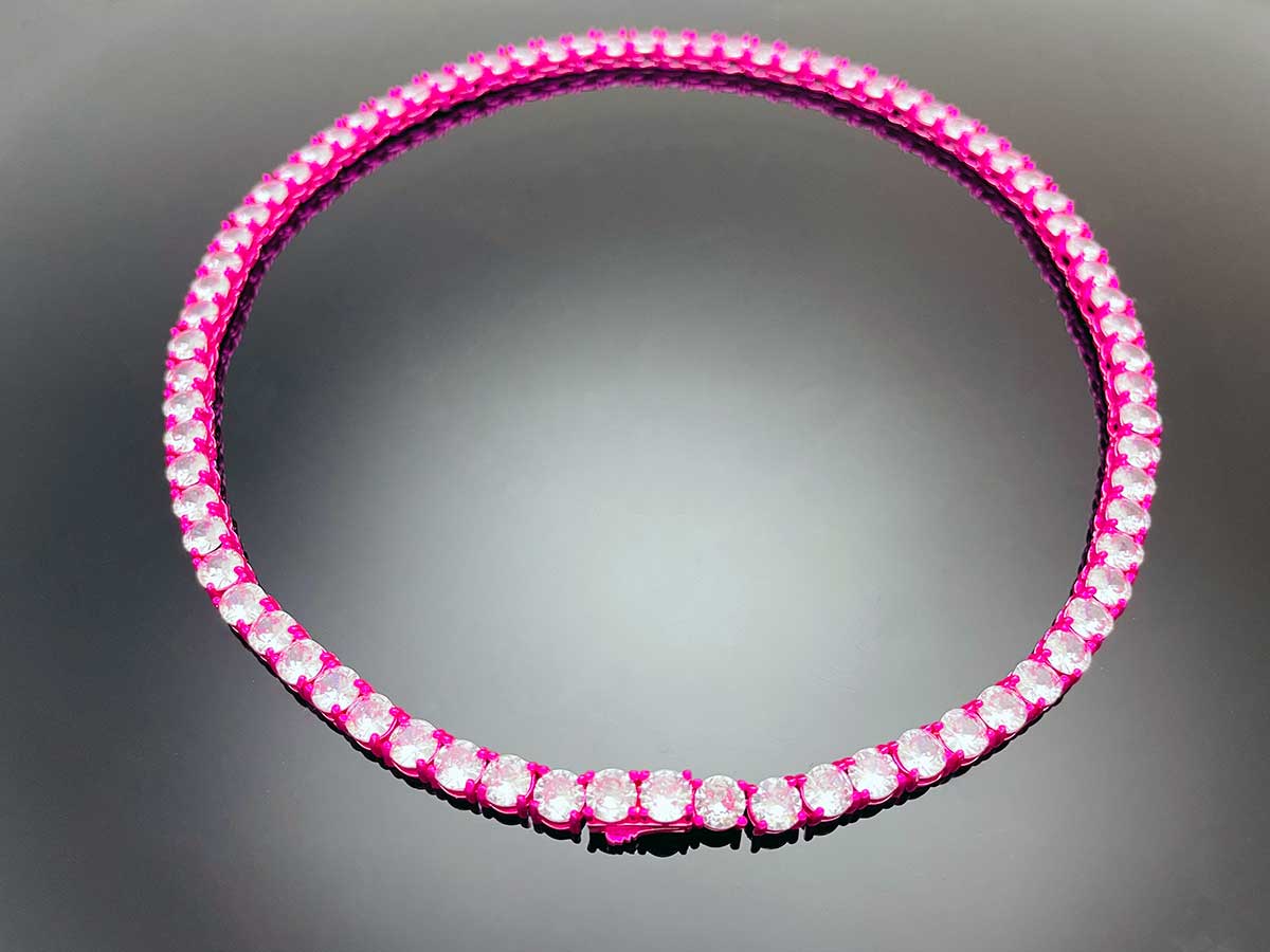 Color Tennis Chain Necklace with New Clasp Candy Pink